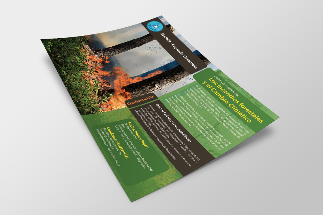 Diseño de Flyer - Conferencia sobre Incendios y Cambio Climático - Selper Capítulo Colombia