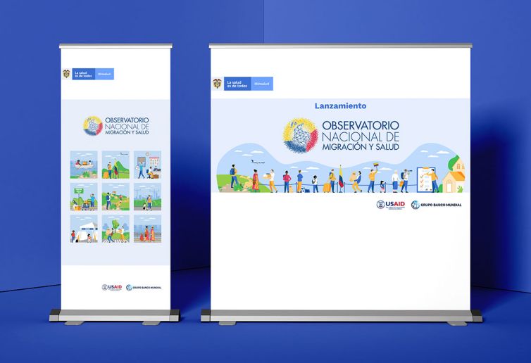 Diseño Piezas Comunicativas - Pendón y Backing - Lanzamiento Observatorio Nacional de Migración y Salud